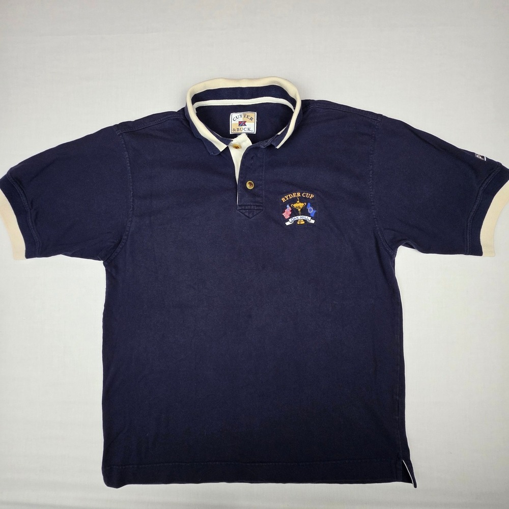 Cutter & Buck Mens Ryder Cup Oak Hill Polo Shirt 1995 Navy Blue Cotton Large